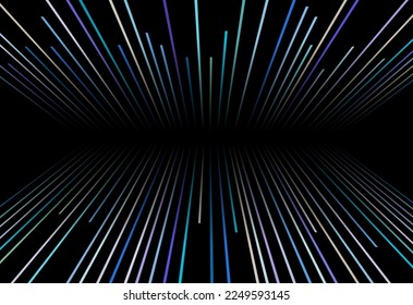 Abstract 3d dynamic background, cosmic hyper speed striped pattern on black, hyperspace tunner with laser beams, vector illustration.