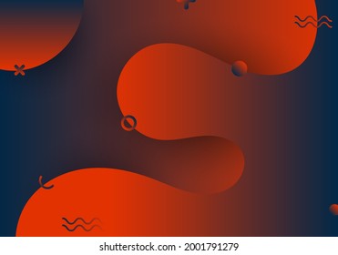 Abstract 3D dynamic fluid red and blue gradient shape background with geometric elements. Vector illustration