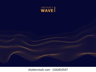 Abstract 3D dynamic particles glowing dots wave on dark background. Big data tech. Vector illustration