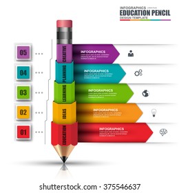 Abstract 3D education pencil Infographic. Can be used for workflow layout, data visualization, business concept with 5 options, parts, steps or processes, banner, diagram, chart, web design.
