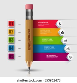 Abstract 3D education wooden pencil Infographic. Can be used for workflow layout, data visualization, business concept with 5 options, parts, steps or processes, banner, diagram, chart, web design.