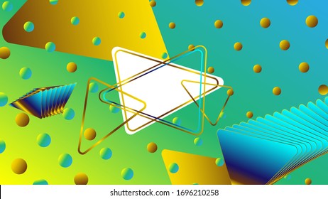 Música electrónica 3D abstracta con formas geométricas. Volante de color dorado y azul. Fondo vectorial en color armonioso. Pasos 10
