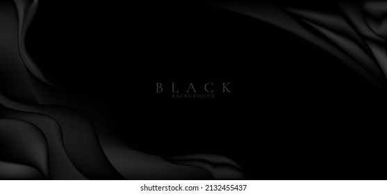 Abstract 3d elegant black wavy wave curve fluid shape or fabric background luxury style. Vector illustration