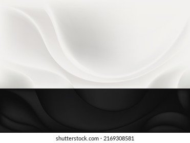 Abstrakter 3D-eleganter schwarz-weißer Wellenkrease Linien Seidengewebe Hintergrund. Luxus-Stil. Vektorgrafik