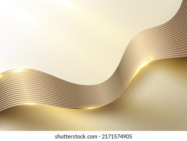 Abstract 3D elegant golden wave lines and light sparking on clean background luxury style. Vector graphic illustration