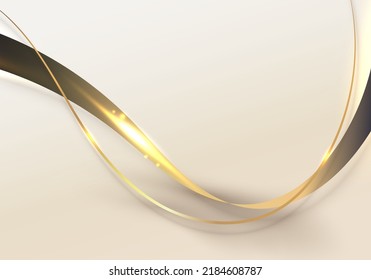 Abstrakte 3D-elegante goldene Wellenlinien und Lichteffekt auf cremefarbenem Hintergrund. Luxus-Stil. Vektorgrafik