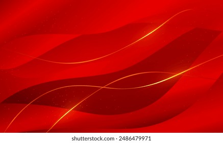 Abstract 3d elegant red background with golden lines. Modern Luxury style, Trendy wave layers pattern. Luxury paper cut style 3d modern concept for banner, poster, flyer, brochure, web. Vector EPS10.