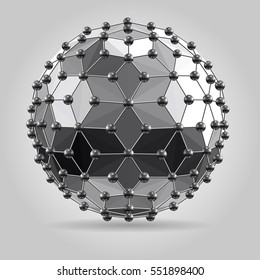
Abstract 3d faceted silver ball with spheres connections lines
