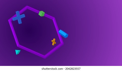 Abstract 3d figures on a purple background. Vector illustration with copyspace.