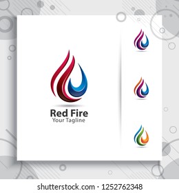 abstract 3d fire vector logo with modern design concept , red fire gas and oil element digital creative template for industrial company