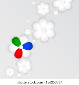 Abstract 3d flowers of paper on light grey background
