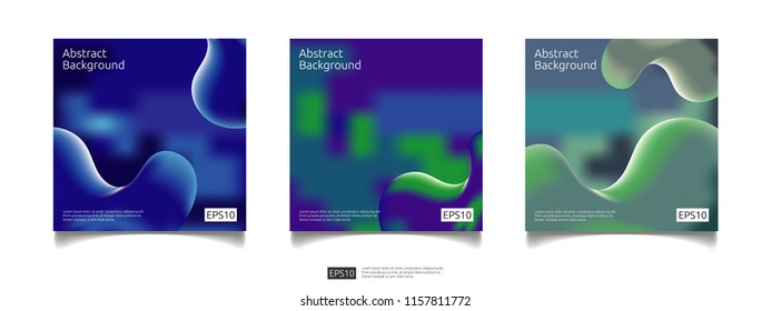 abstract 3d fluid flow color graphic background design set. Futuristic cool gradient composition liquid shape for cover, poster, brochure, leaflet, flyer template. Vector illustration
