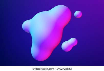 Abstract 3d fluid metaball shape with purple balls slime in motion and synthwave or 80s retrowave style