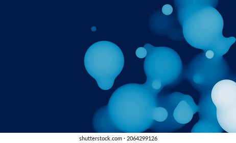 Abstract 3d fluid metaball shape with bluish balls. Synthwave liquid organic droplets with gradient color.
