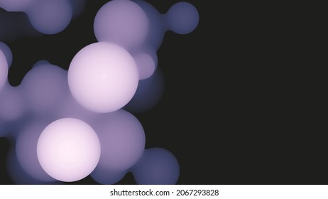 Abstract 3d fluid metaball shape with violet balls. Synthwave liquid pastel organic droplets with gradient color.