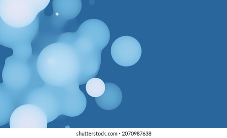 Abstract 3d fluid metaball shape with bluish balls. Synthwave liquid organic droplets with gradient color.