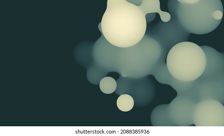 Abstract 3d fluid metaball shape with light green balls. Synthwave liquid pastel organic droplets with gradient color.