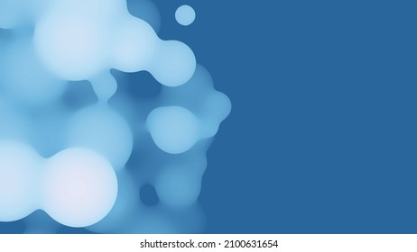Abstract 3d fluid metaball shape with bluish balls. Synthwave liquid organic droplets with gradient color.