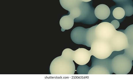 Abstract 3d fluid metaball shape with light green balls. Synthwave liquid pastel organic droplets with gradient color.