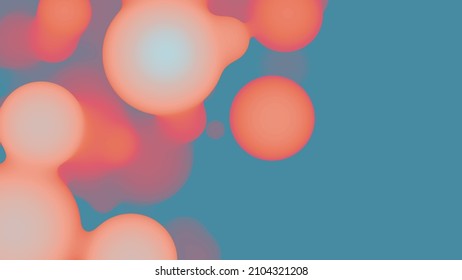 Abstract 3d fluid metaball shape with colorful balls. Synthwave liquid pastel organic droplets with gradient color.