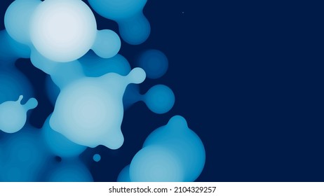 Abstract 3d fluid metaball shape with bluish balls. Synthwave liquid organic droplets with gradient color.