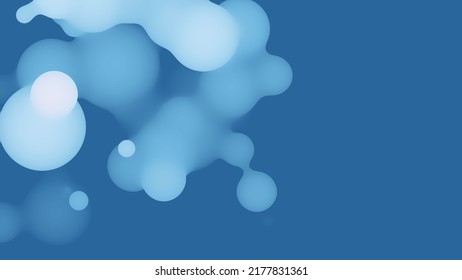 Abstract 3d fluid metaball shape with bluish balls. Synthwave liquid organic droplets with gradient color.