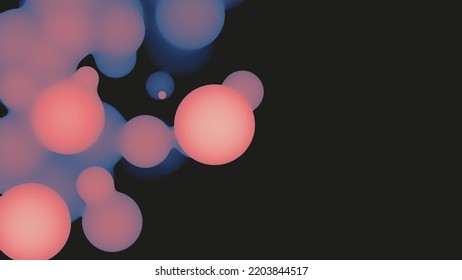 Abstract 3d fluid metaball shape with violet balls. Synthwave liquid pastel organic droplets with gradient color.