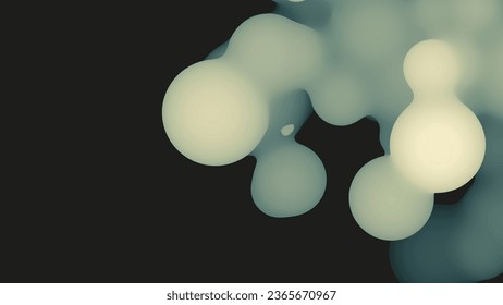 Abstract 3d fluid metaball shape with light green balls. Synthwave liquid pastel organic droplets with gradient color.