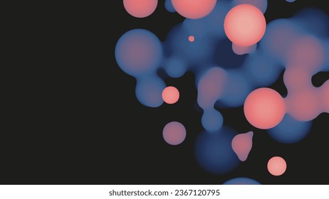Abstract 3d fluid metaball shape with violet balls. Synthwave liquid pastel organic droplets with gradient color.