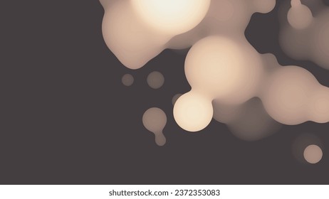 Abstract 3d fluid metaball shape with beige balls. Synthwave liquid pastel organic droplets with gradient color.