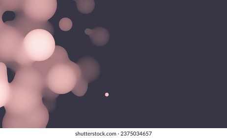 Resumen de la forma del metabolito del líquido 3d con bolas rosadas. Hojas orgánicas de sintetizador líquido pastel con color gradiente.