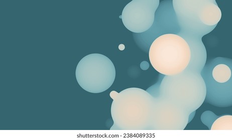 Abstract 3d fluid metaball shape with light green balls. Synthwave liquid pastel organic droplets with gradient color.