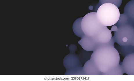 Abstract 3d fluid metaball shape with violet balls. Synthwave liquid pastel organic droplets with gradient color.