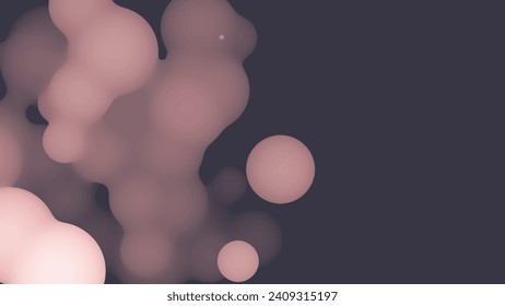 Resumen de la forma del metabolito del líquido 3d con bolas rosadas. Hojas orgánicas de sintetizador líquido pastel con color gradiente.