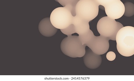 Abstract 3d fluid metaball shape with beige balls. Synthwave liquid pastel organic droplets with gradient color.