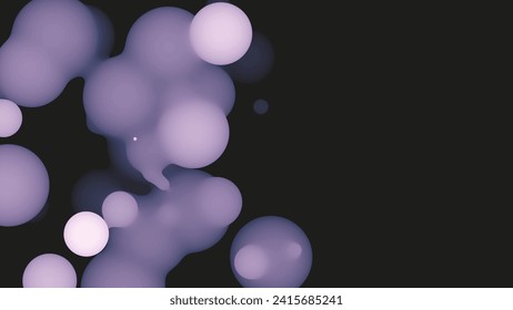 Resumen de la forma del metabolito del líquido 3d con bolas violetas. Hojas orgánicas de sintetizador líquido pastel con color gradiente.