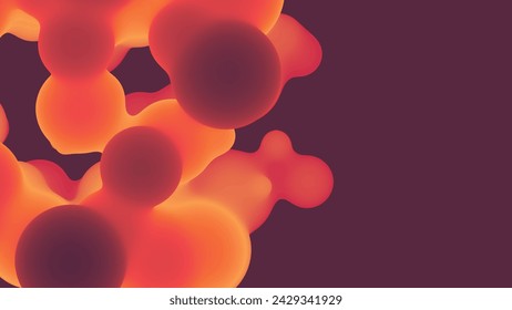Abstract 3d fluid metaball shape with colorful balls. Synthwave liquid pastel organic droplets with gradient color.