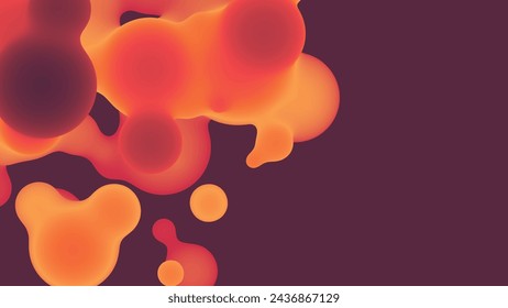 Abstract 3d fluid metaball shape with colorful balls. Synthwave liquid pastel organic droplets with gradient color.