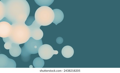 Abstract 3d fluid metaball shape with light green balls. Synthwave liquid pastel organic droplets with gradient color.