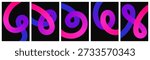 Abstract 3D fluid neon gradient tubes looping on black background panels
