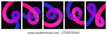 Abstract 3D fluid neon gradient tubes looping on black background panels