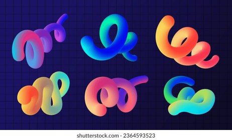 Abstract 3d fluid shape clipart, colorful gradient design vector set.