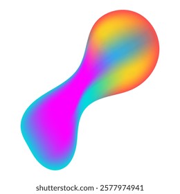Abstract 3D fluid shape featuring smooth, colorful holographic gradient blending pink, blue, yellow, and green isolated on transparent background. Trendy poster design Vector art.
