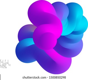 Abstract 3D fluid shape isolated on white background. Colorful gradient twisted element for web banner or flyer. Multicolored blend with swirls  waves and twists.