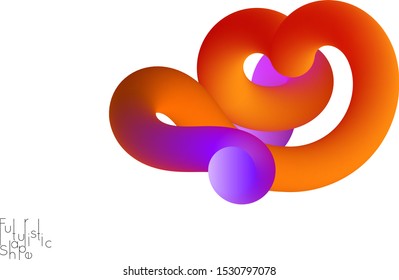 Abstract 3D fluid shape isolated on white background. Colorful gradient twisted element for web banner or flyer. Multicolored blend with swirls  waves and twists.