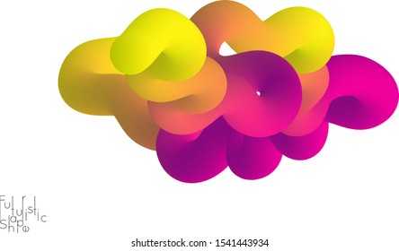 Abstract 3D fluid shape isolated on white background. Colorful gradient twisted element for web banner or flyer. Multicolored blend with swirls  waves and twists.