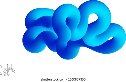 Abstract 3D Fluid Shape Isolated On White Background. Colorful Gradient Twisted Element For Web Banner Or Flyer. Multicolored Blend With Swirls  Waves And Twists.