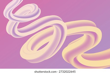 Fundo espiral de fluido 3D abstrato com gradiente rosa e amarelo e fluxo torcido líquido