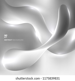 Abstract 3D fluid twisted with lighting effect on gray background. Vector illustration