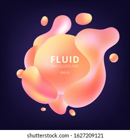 Abstract 3D fluid yellow and pink gradient color bubbles shapes on dark blue background. Creative banner design vibrant geometric elements. minimal style. Vector illustration